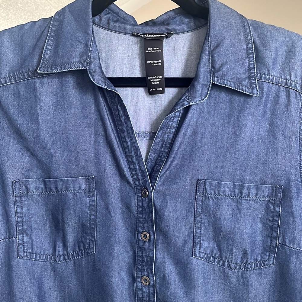 Olsen 100% Lyocell Chambray Tunic Shirt Dress Top | Roll Tab Sleeves | M - Picture 2 of 9
